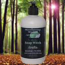 Bottle of Soap Witch Crafts conditioner with a pink forest background